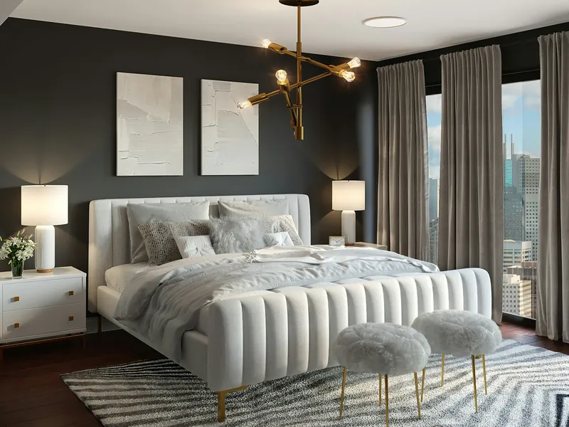 Elegant bedroom with a bold feature artwork